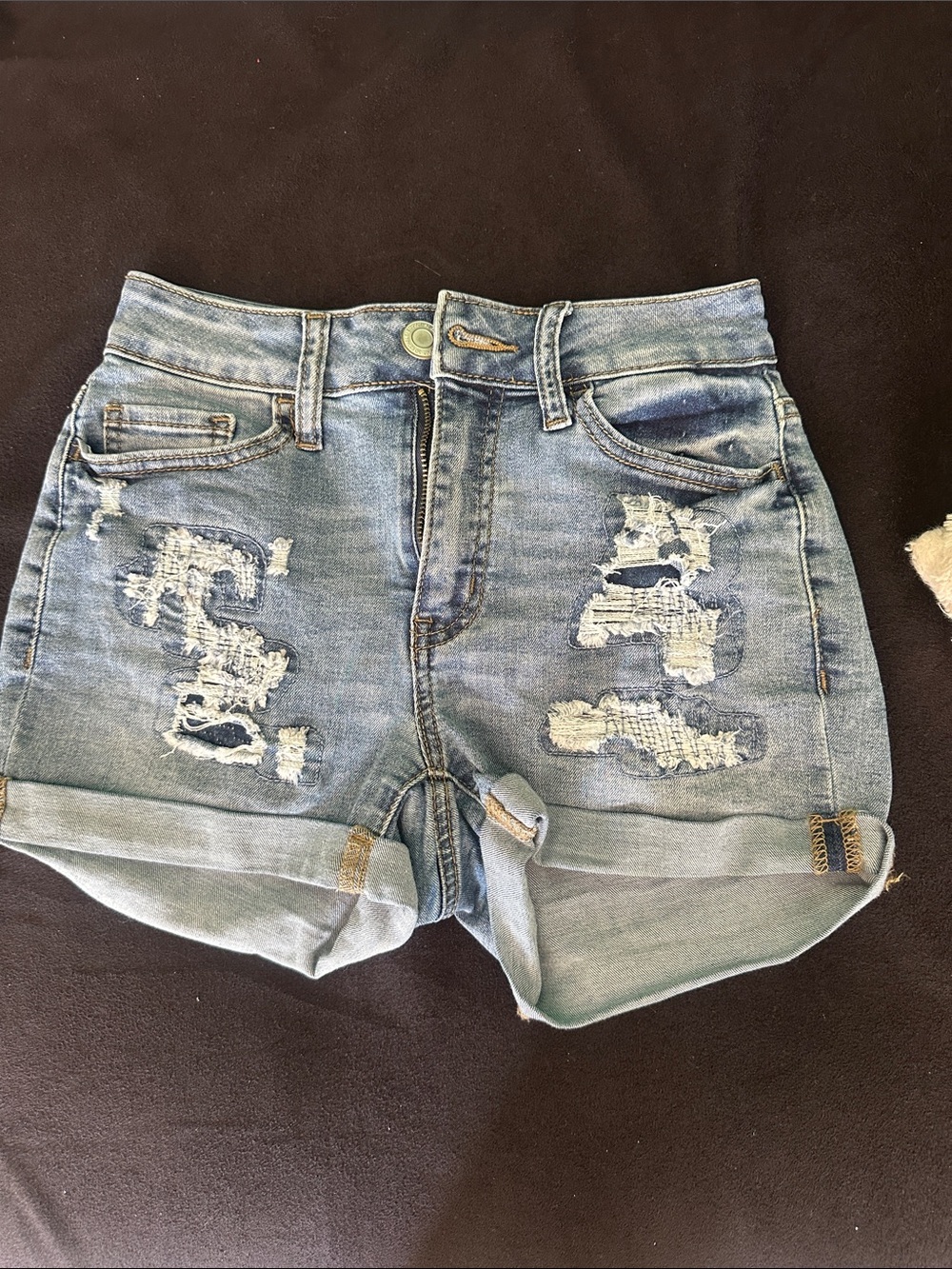 SO Light Blue Ripped Denim Rolled-Hem Shorts